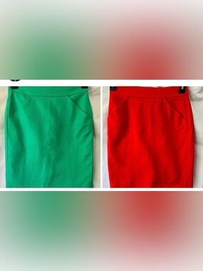 Bundle of 2 J Crew Pencil Skirts in Green and Red With Pockets Size 00